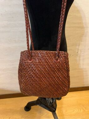 Vintage Cee Klein Woven Leather Crossbody Bag in Brown